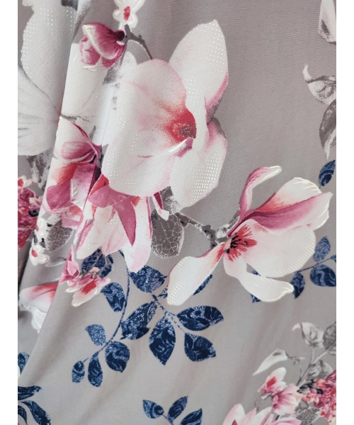 Elastyczna dzianina Jersey ze wzorem - biało/ różowe magnolie